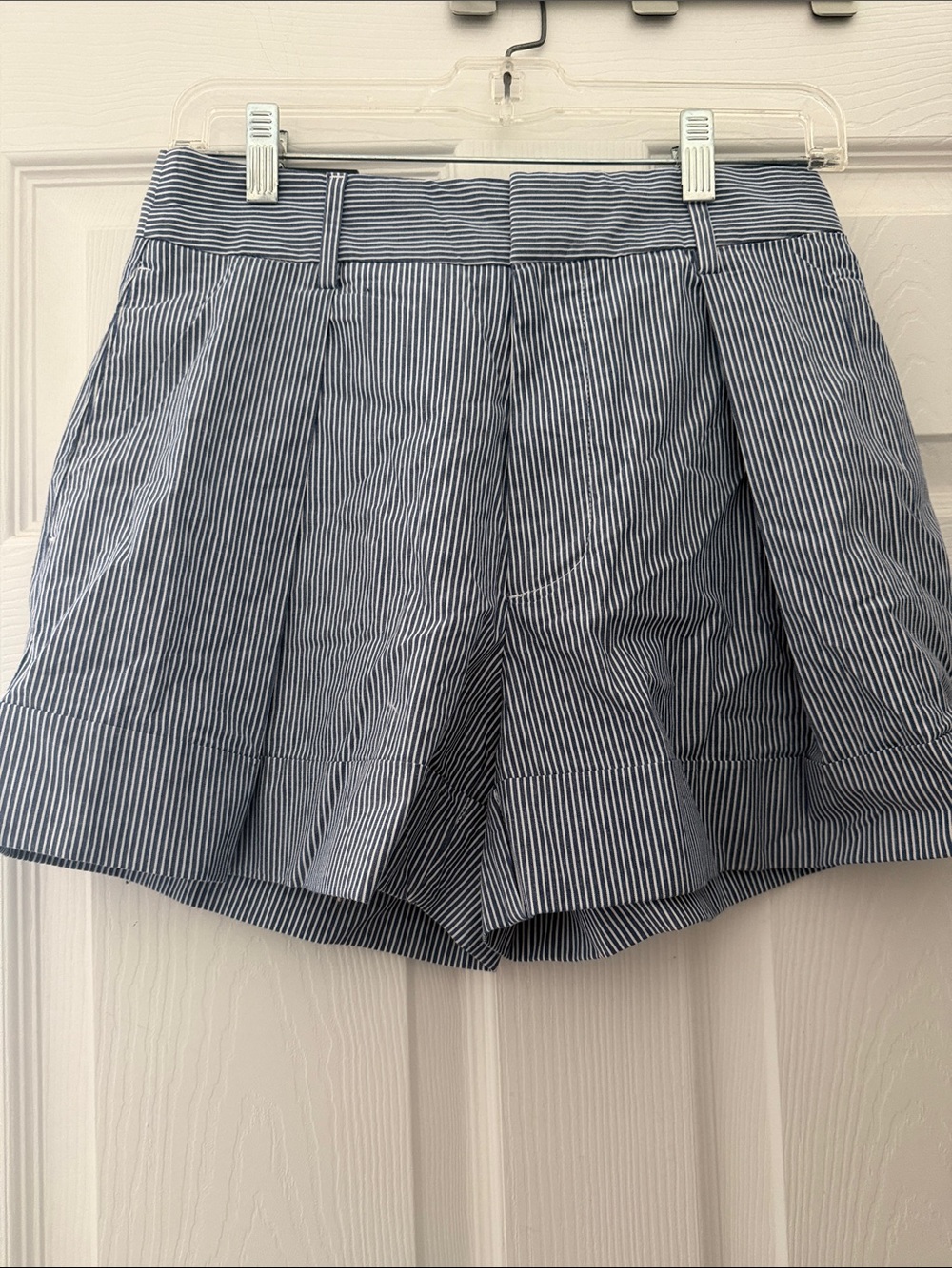 Banana Republic Navy and White Pinstripe Pleated Shorts